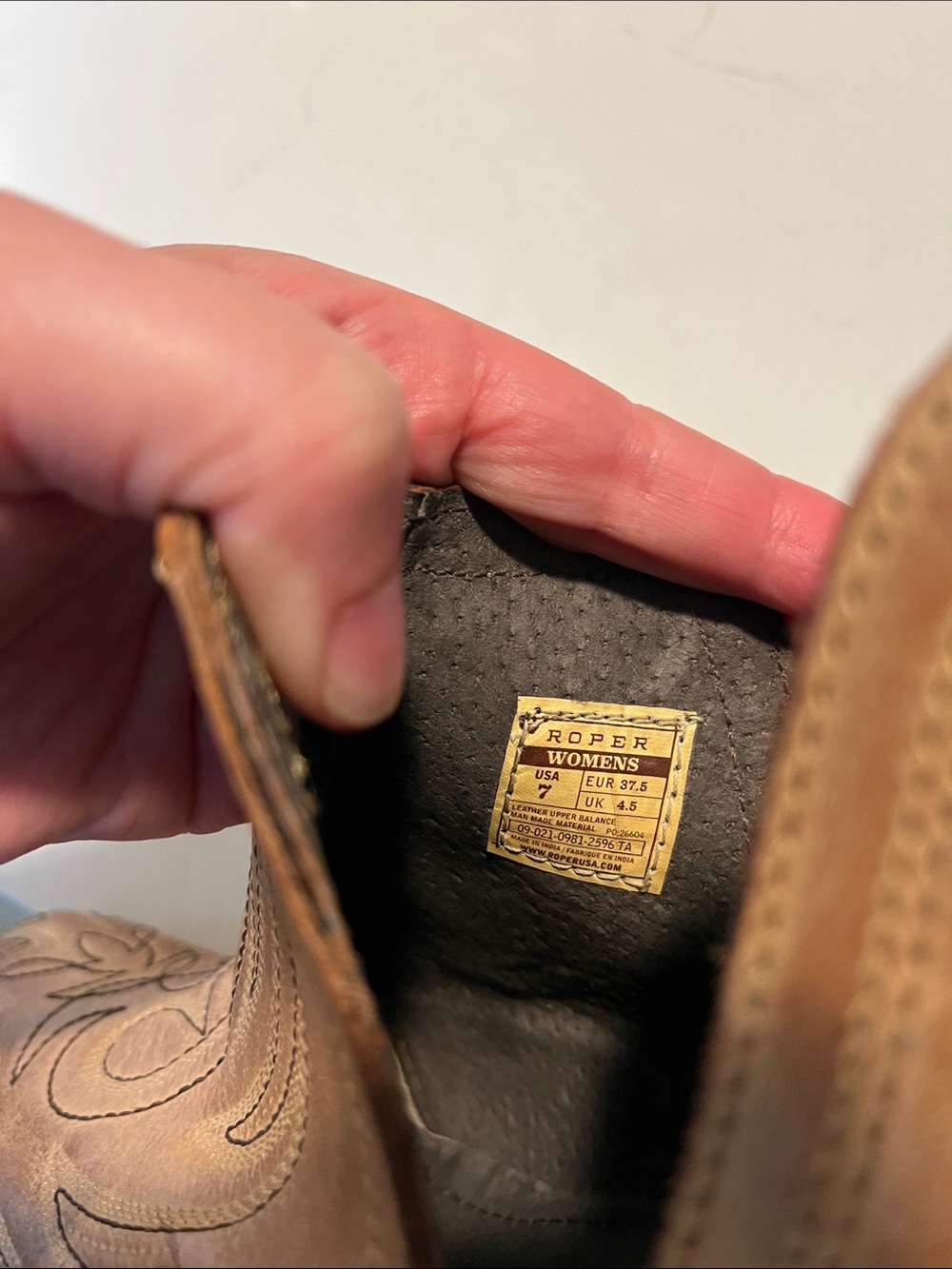 Roper Tan Leather Western Cutout Ankle Boots with Embroidered Stitching - Picture 3 of 4